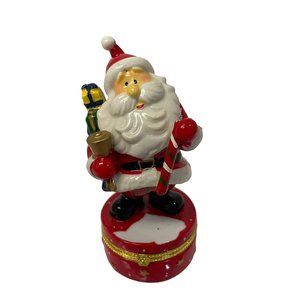 Vintage Santa Clause Standing Ring‎ Trinket Box Red Size 5"